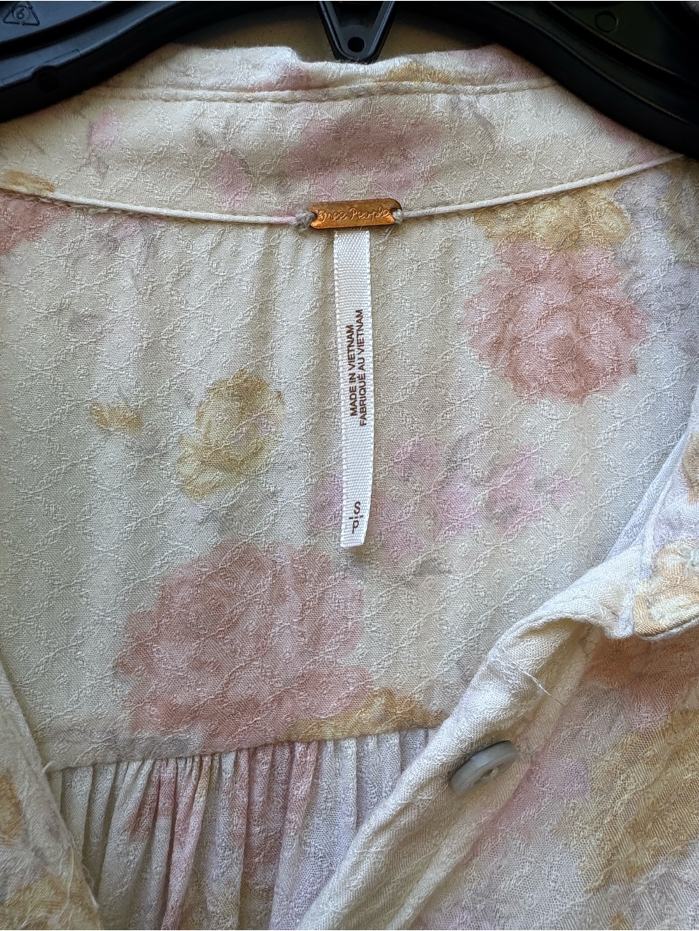 Free People Celia Printed Floral Blouse Ivory Pink Tie Front Puff Sleeve S - Picture 4 of 5